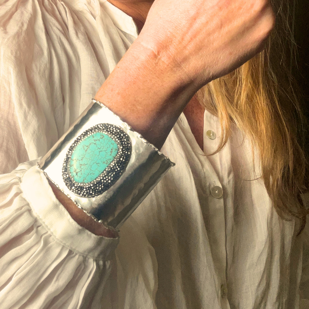 MARGUERITE handmade brass gemstone cuff bracelet