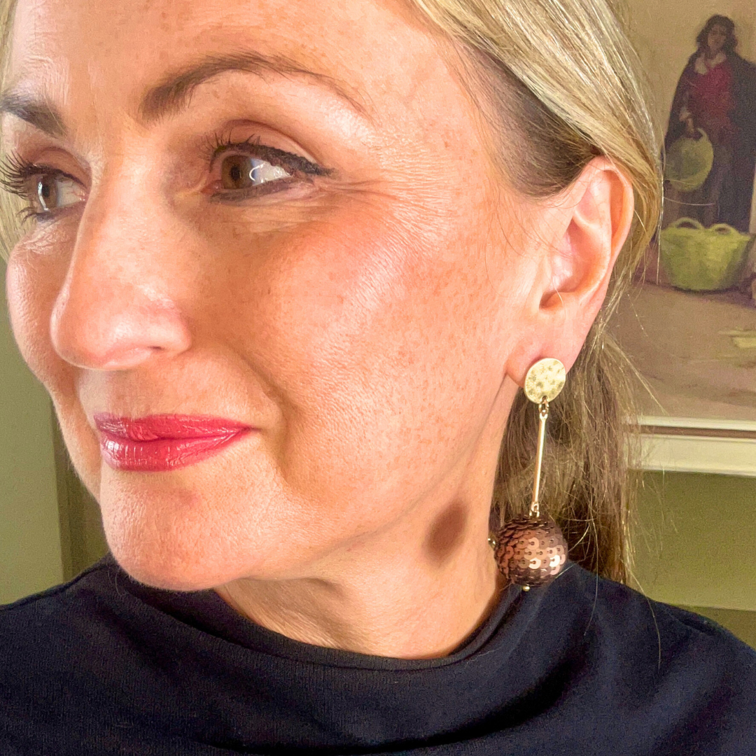 ORLA sequin ball and metal drop earrings