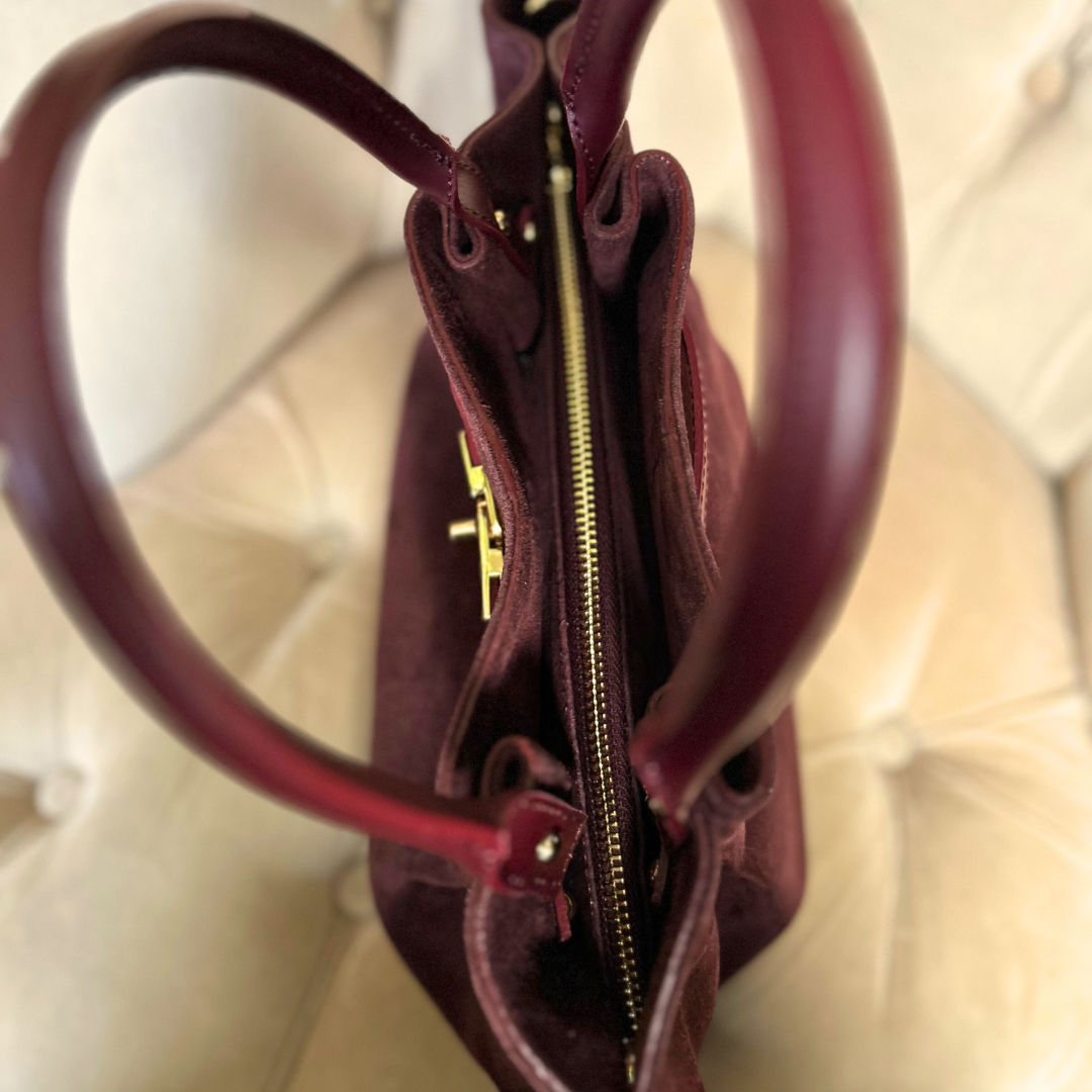 PALERMO medium-sized suede & leather top handle trapeze bag