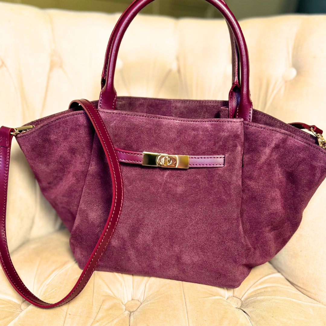 PALERMO medium-sized suede & leather top handle trapeze bag