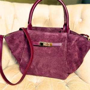 PALERMO medium-sized suede & leather top handle trapeze bag