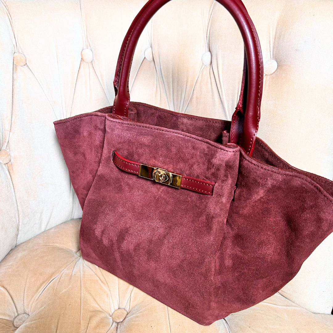 PALERMO medium-sized suede & leather top handle trapeze bag