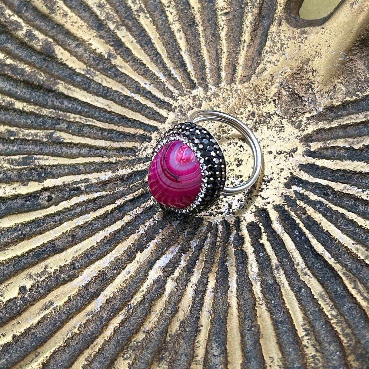 Handmade agate gemstone and crystal cocktail ring 'IMOGEN'