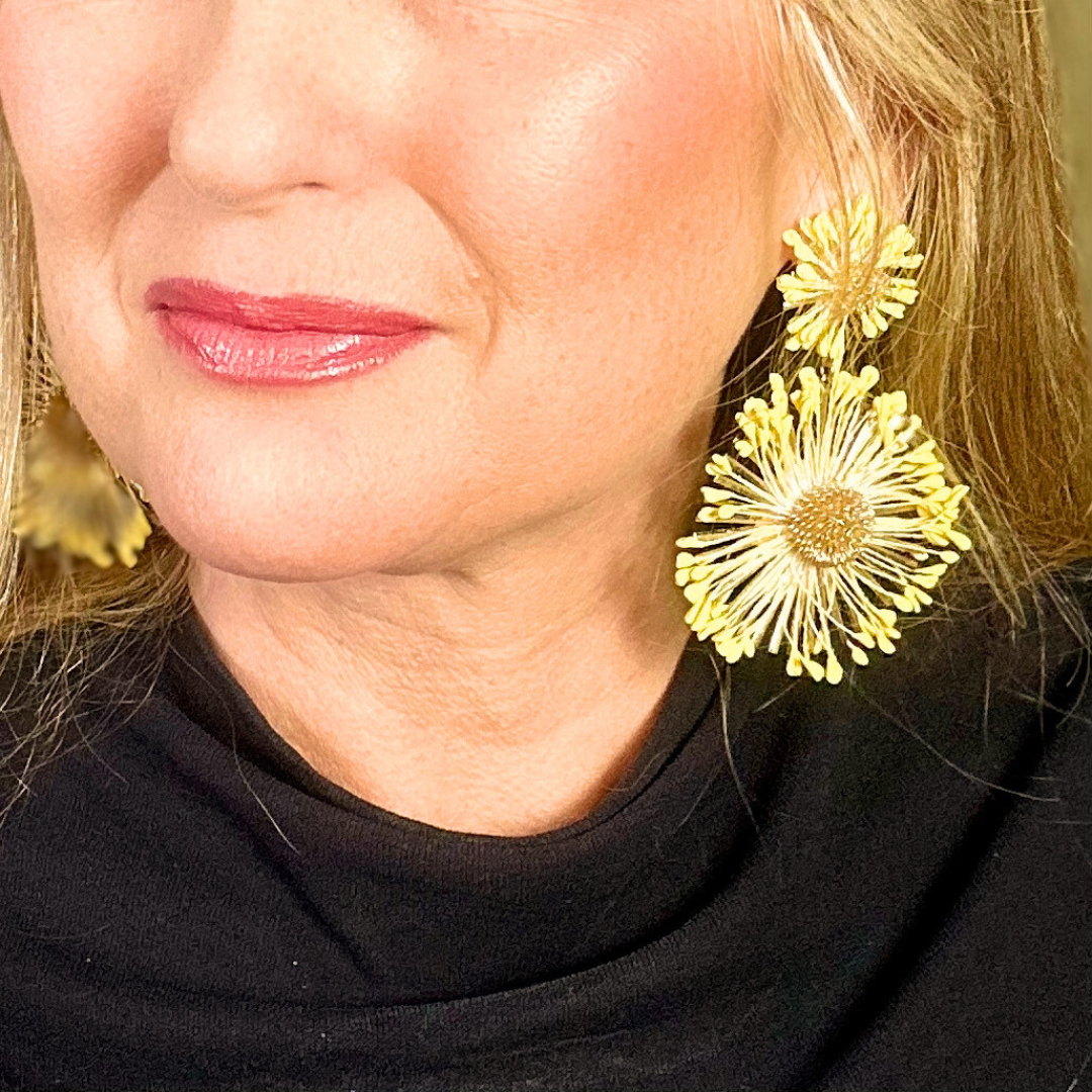 TORI metal double flower drop earrings