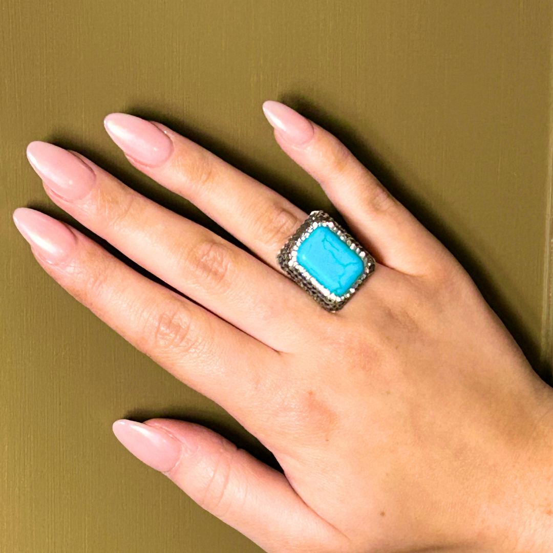 Handmade turquoise gemstone and crystal ring 'LORNA'