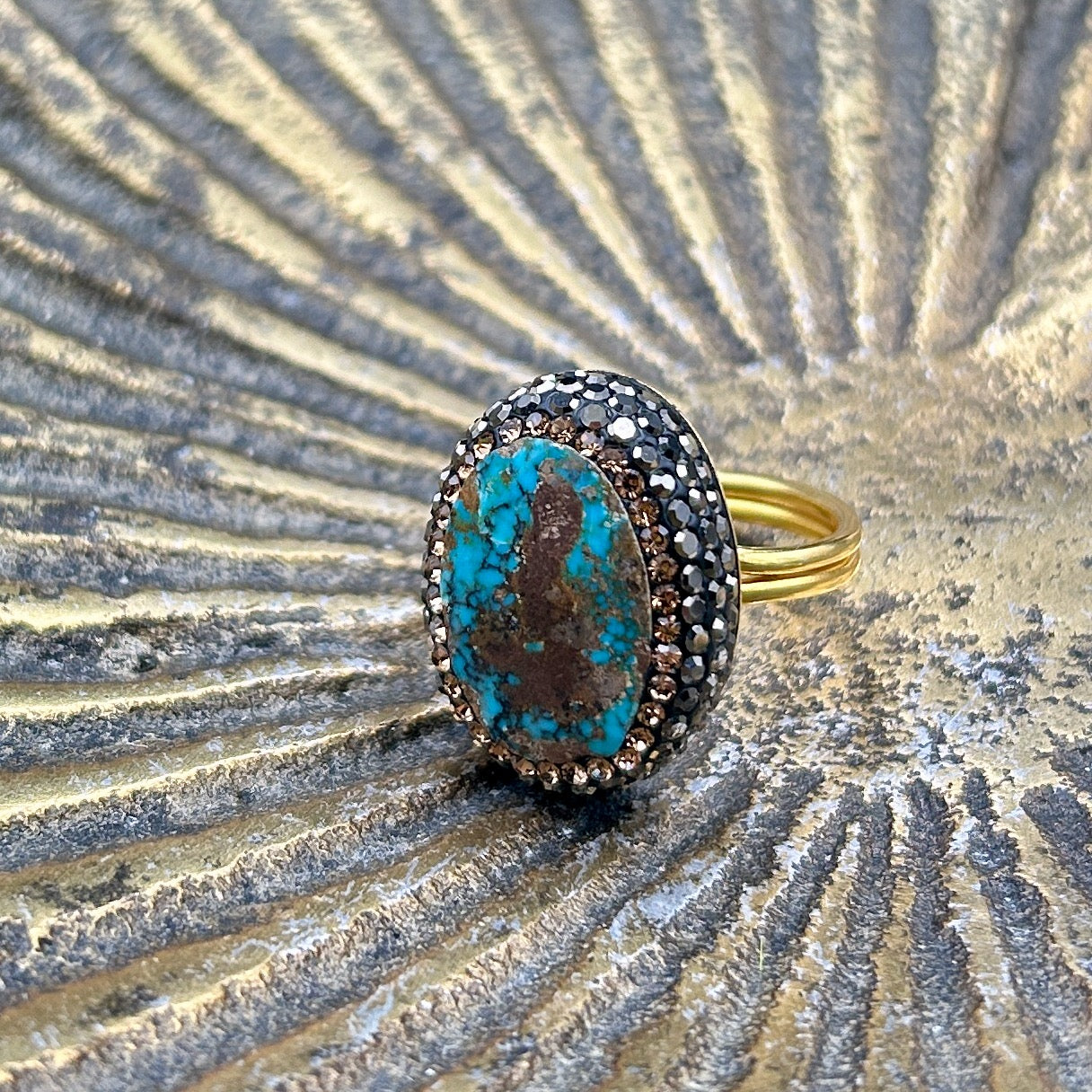 Handmade turquoise gemstone and crystal cocktail ring 'IMOGEN'