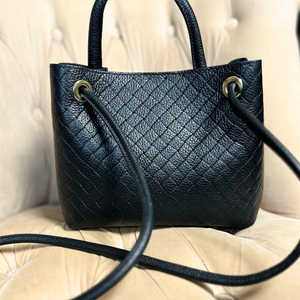 VINCENZA woven leather handbag with gold knot design