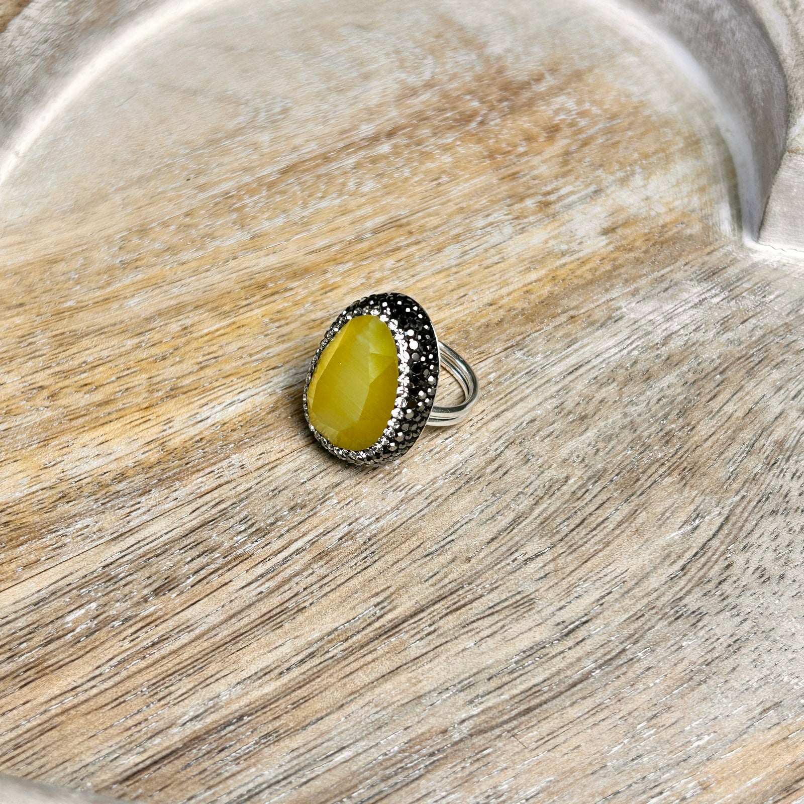 Handmade cat's eye gemstone and crystal cocktail ring 'IMOGEN'