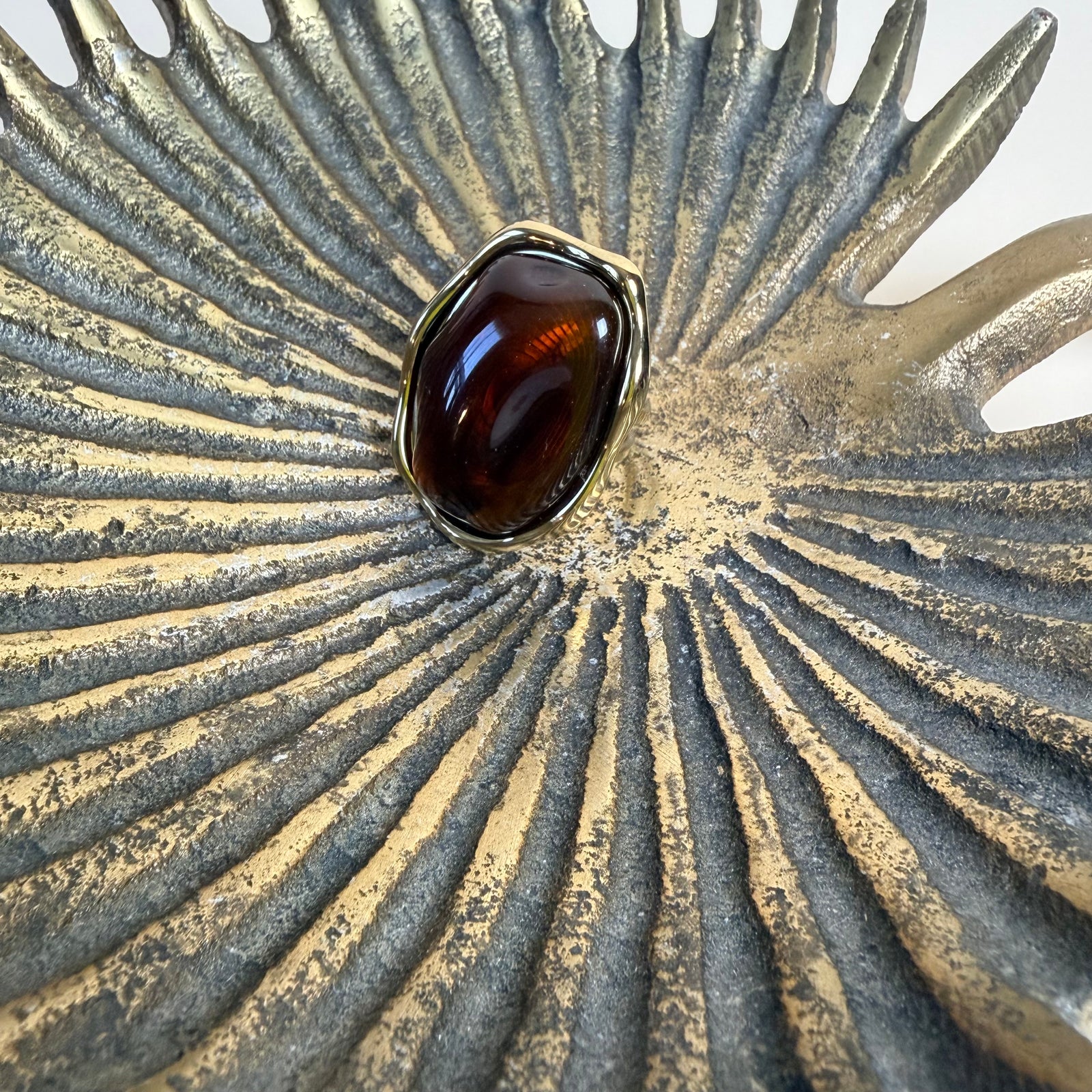 Irregular shaped resin and steel cocktail ring  'FREYA'