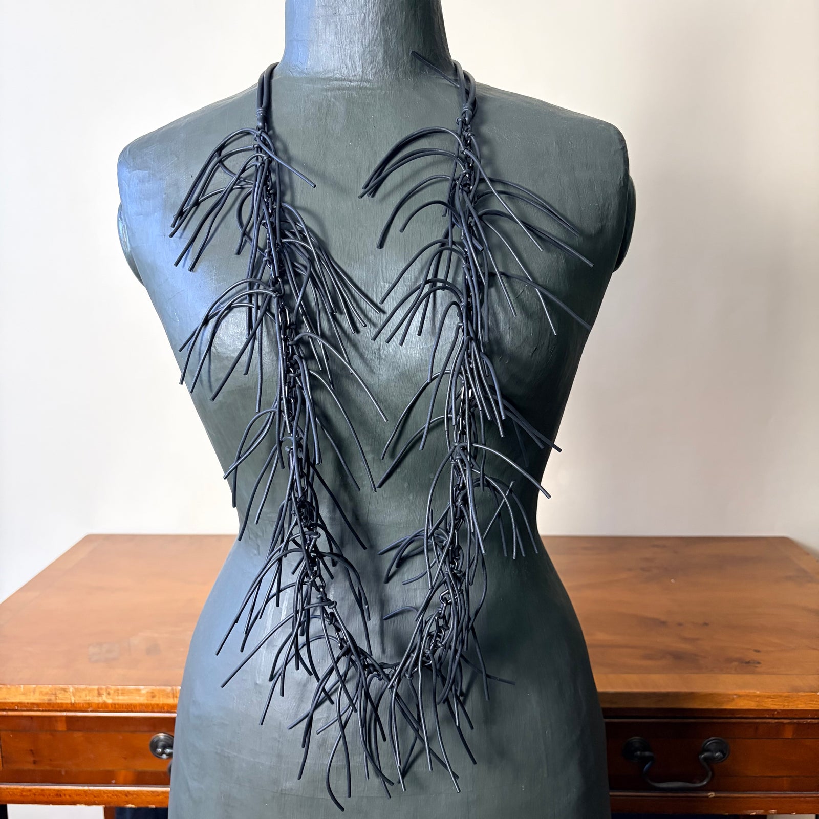 Long rubber fringe statement necklace 'ROSIE'