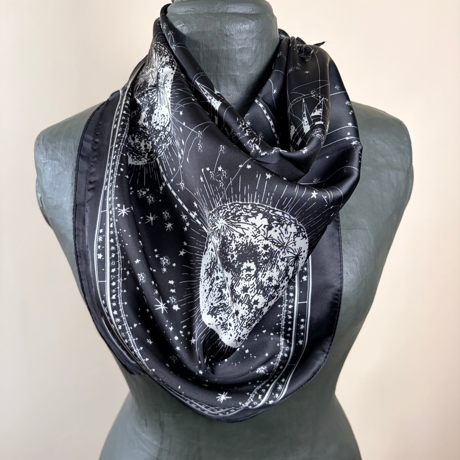 Square silky scarf with celestial design 'CHILHAM'