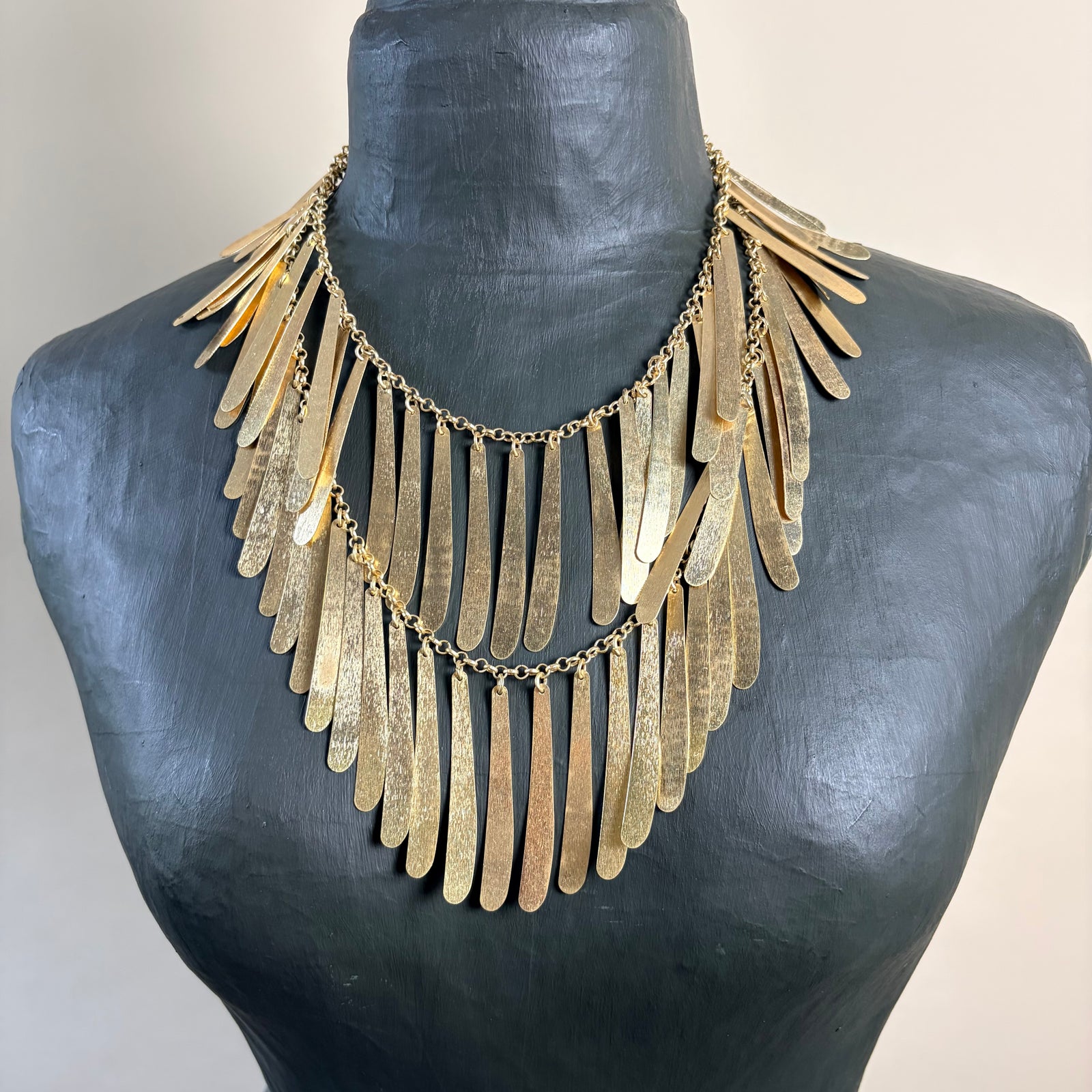 Isadora - metal fringe double chain choker necklace