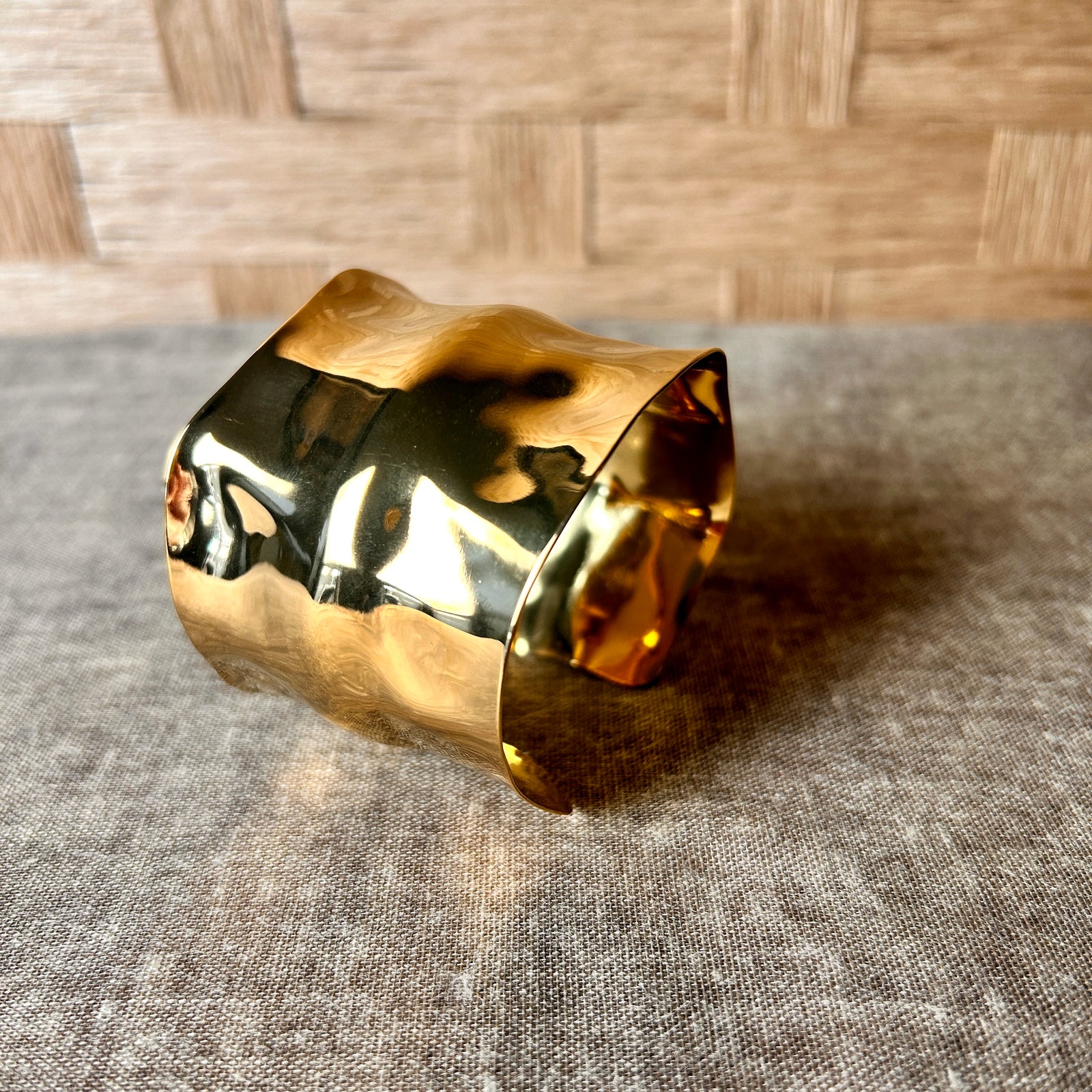Shaped high shine adjustable metal cuff bracelet