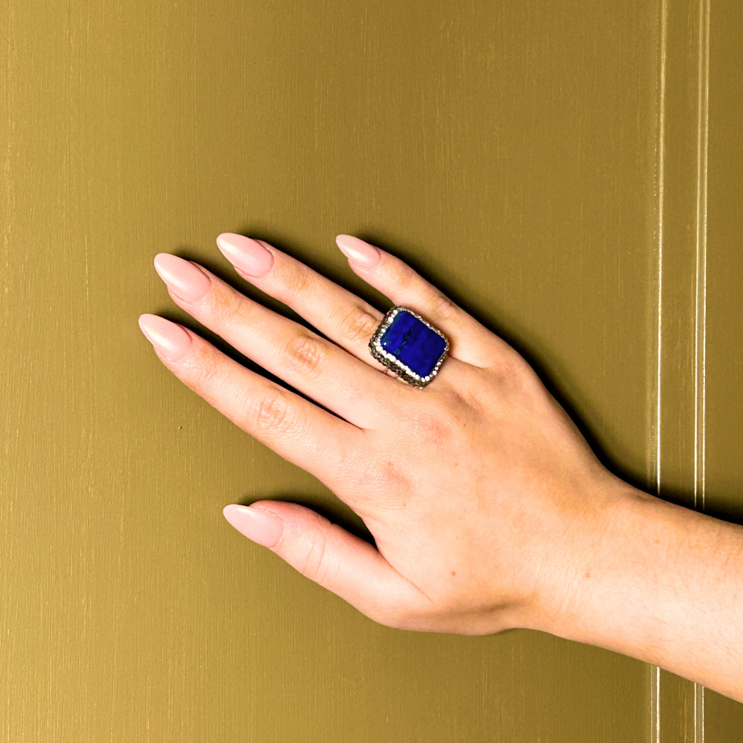 Handmade lapis lazuli gemstone and crystal ring 'LORNA'