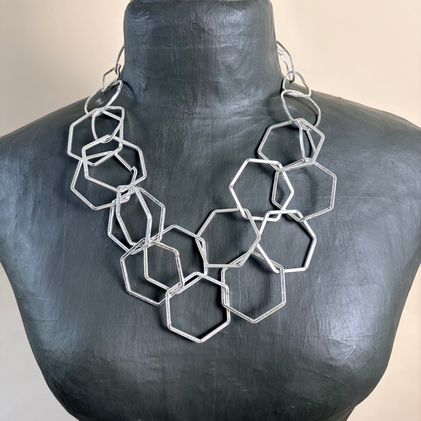 Chunky double chain metal link choker necklace 'ELAINE'