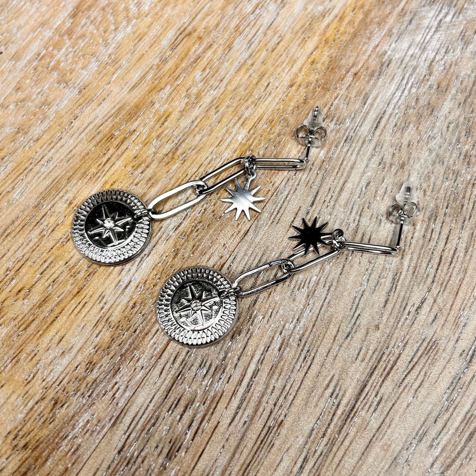 Steel paperclip drop earrings with star detail 'AURORA'