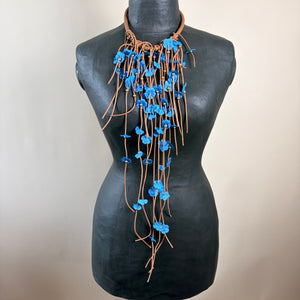 Rubber statement necklace with fringes and flowers 'BROOKLYN'